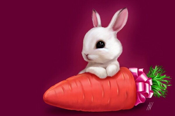 Bambini, disegno divertente del coniglio con la carota
