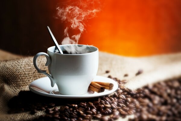 Pairs of hot coffee with cinnamon