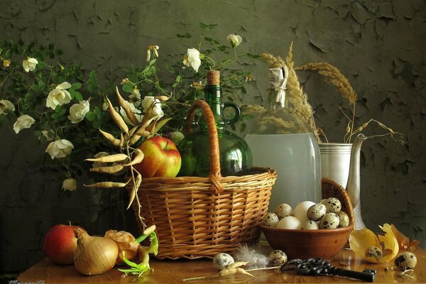 Autumn still life with a fruit basket