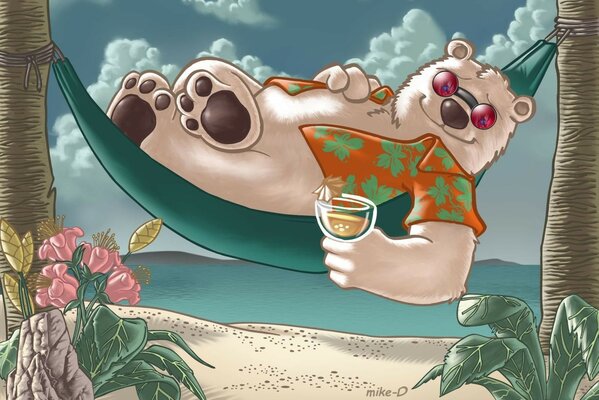 Cartoon picture. Bear on the sea