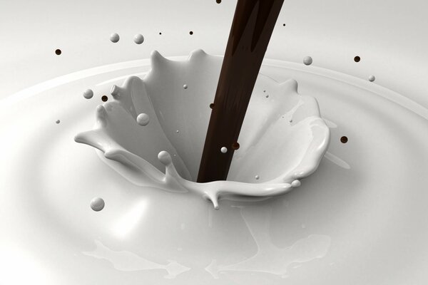 Getto di cioccolato nel latte