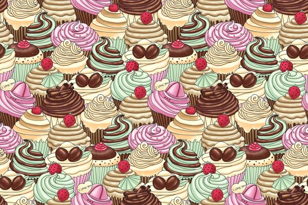 Ilustración de cupcakes multicolores en forma de patrón