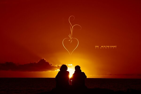 A couple in love looks at the sunset