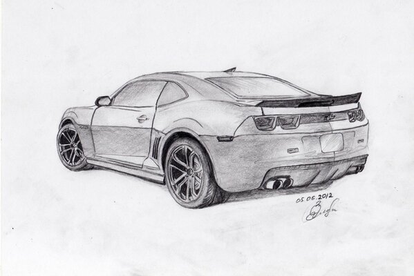 Pencil drawing zlobina chevrolet camaro