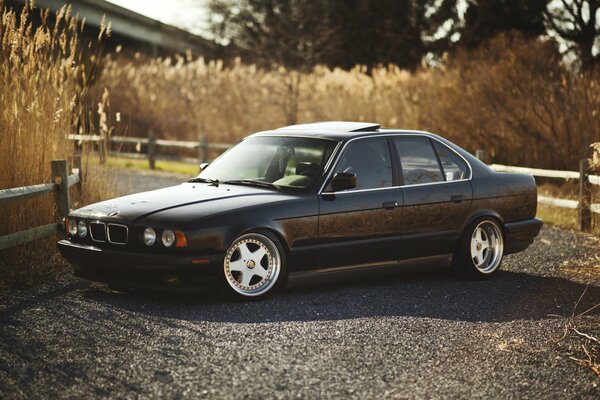 BMW noir sur fond rustique