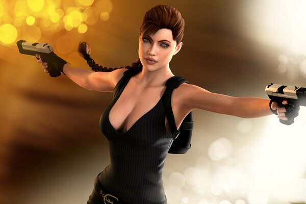 Disegnato a mano Lara Croft in 3D con le pistole