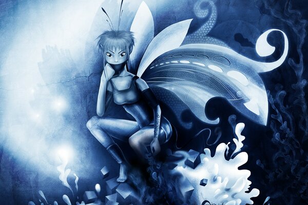 Fata magica con le ali nei toni del blu