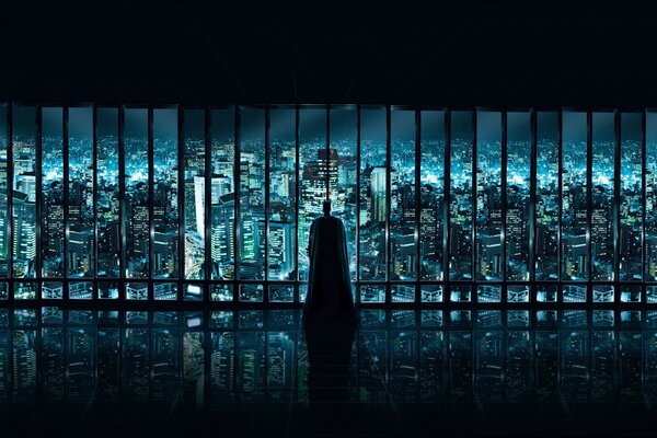 Batman Mira la ciudad desde la ventana