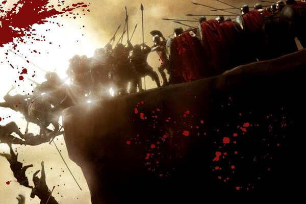 The bloody battle near the cliff from the movie three hundred Spartans