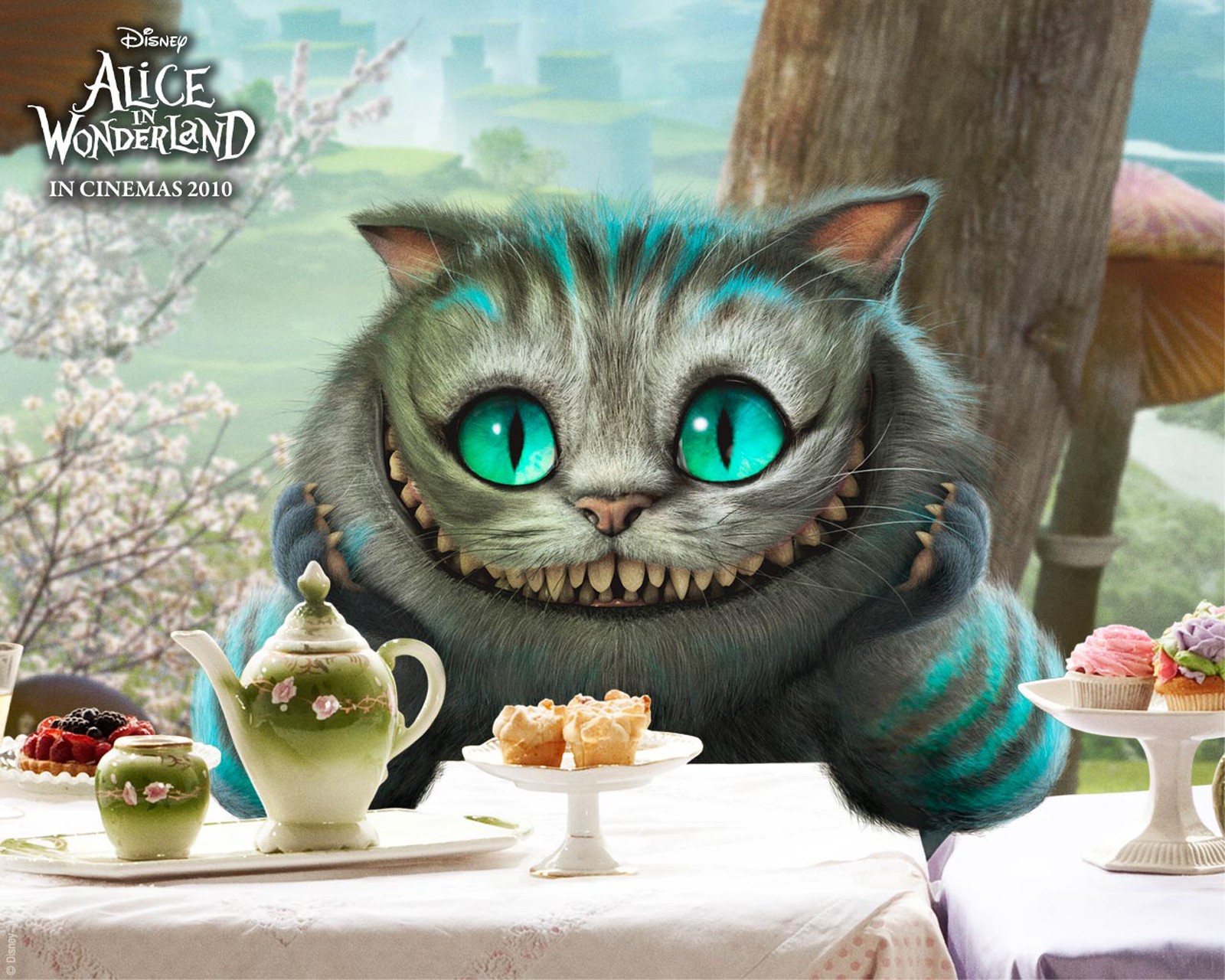 alice au pays des merveilles chat de cheshire yeux sourire vaisselle peintures de porcelaine