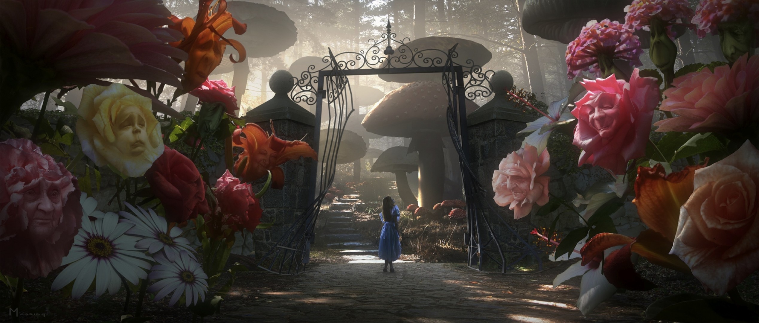 alice au pays des merveilles tim burton fleurs portes