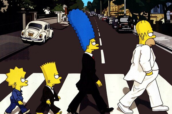 Les Simpsons traversent la route du zèbre
