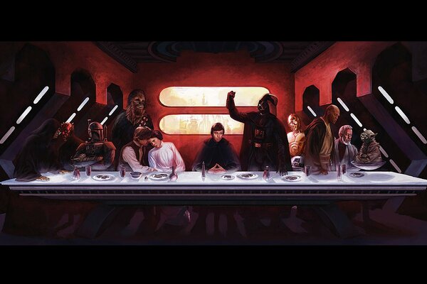 Ein schwarz-rotes Bild aus dem Film Star Wars