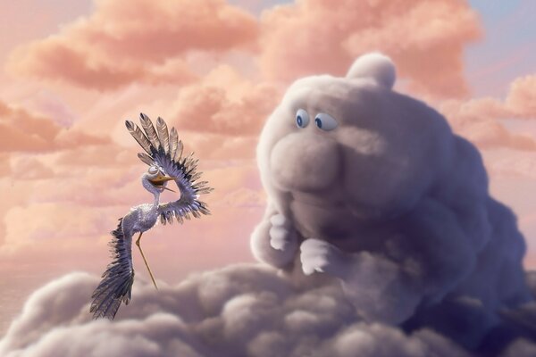 Communication of a cloud and a stork in the sky