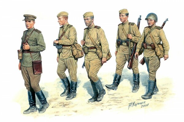 Red Army soldiers on a white background