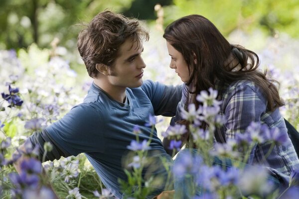 Scène dans la clairière avec Bella et Edward de la Saga Twilight. Éclipse