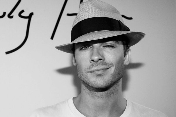 Smiling actor from the vampire diaries black and white photo