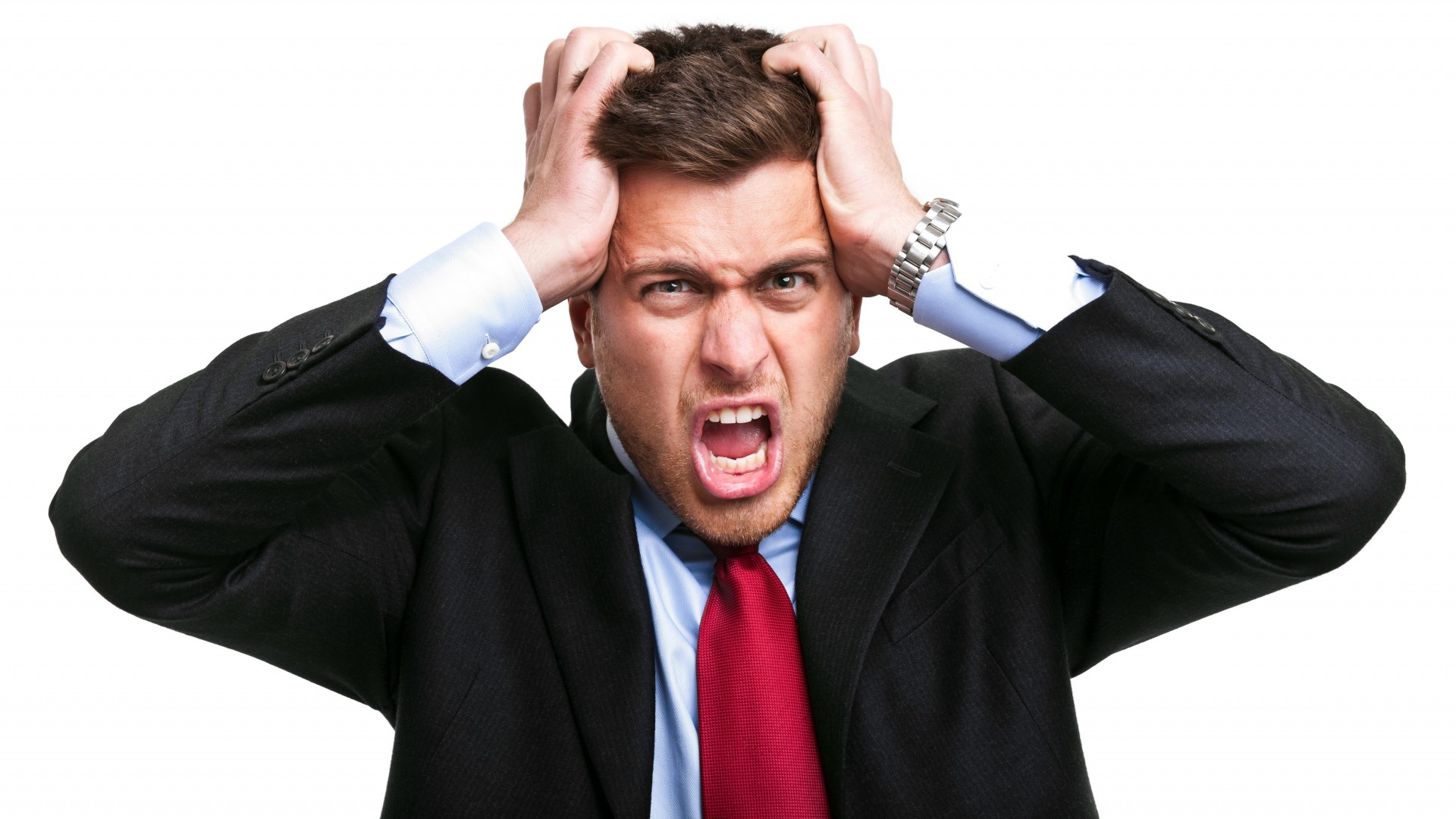 businessman white background cry suit