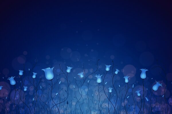 Голубые сказочные колокольчики светятся ночью