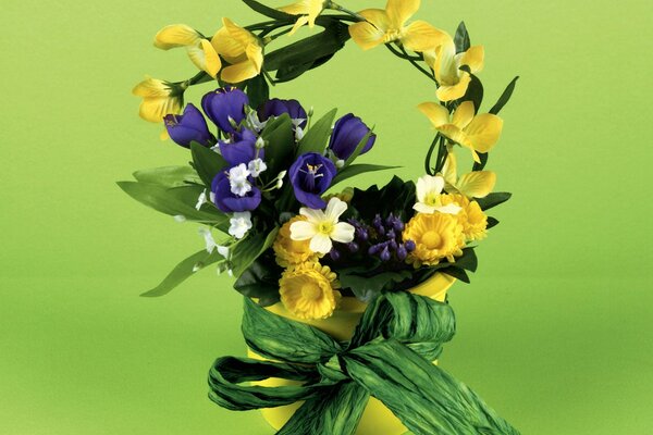 Summer flower arrangement in a pot