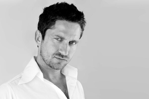 Gerard Butler in a white shirt