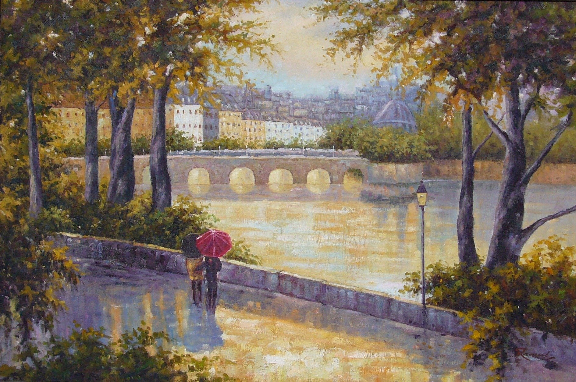 humeur paysages gens villes homme dessin art dessins peintures peinture arbres ponts