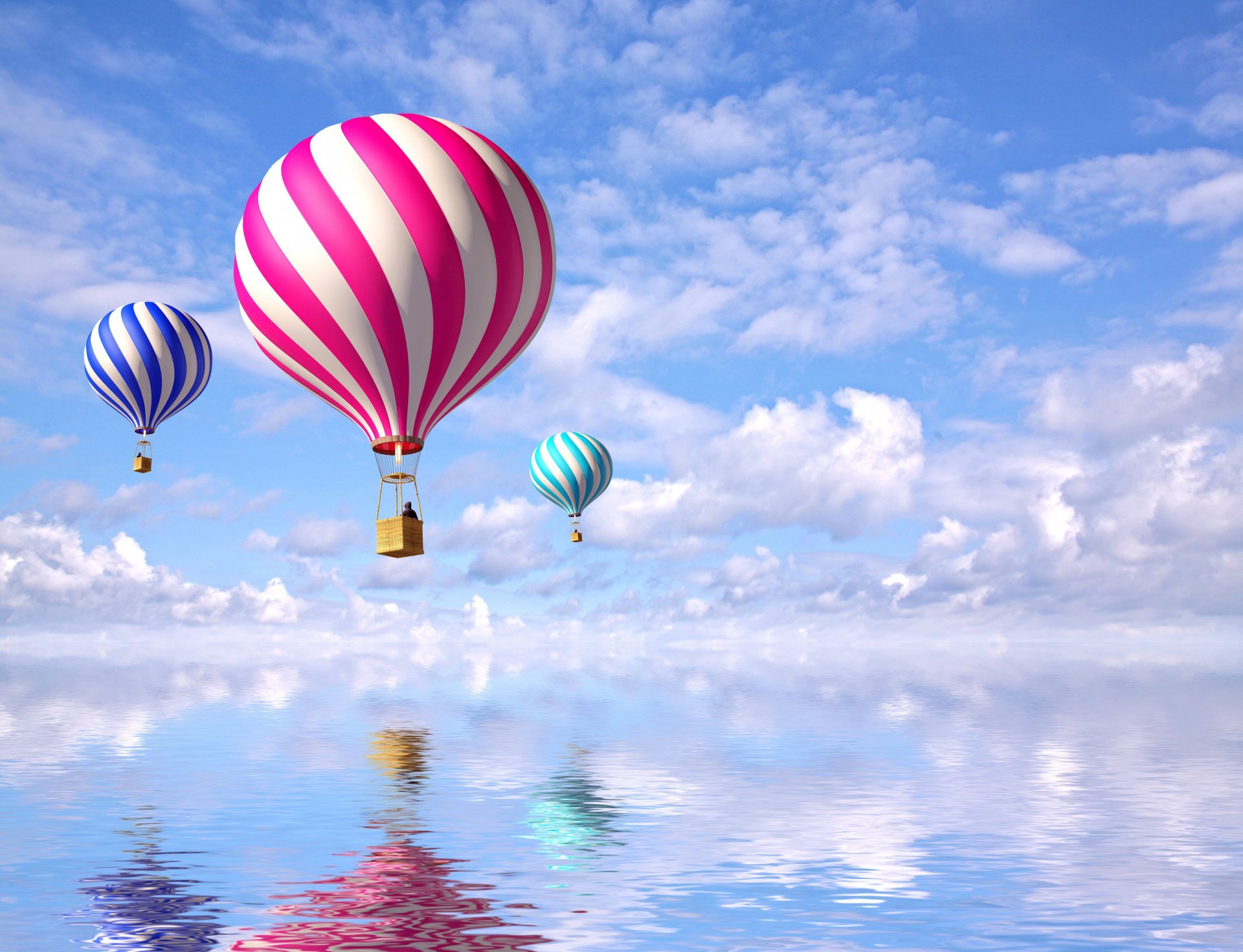 air-balloons water reflexion blue sky air balls water reflection beauty