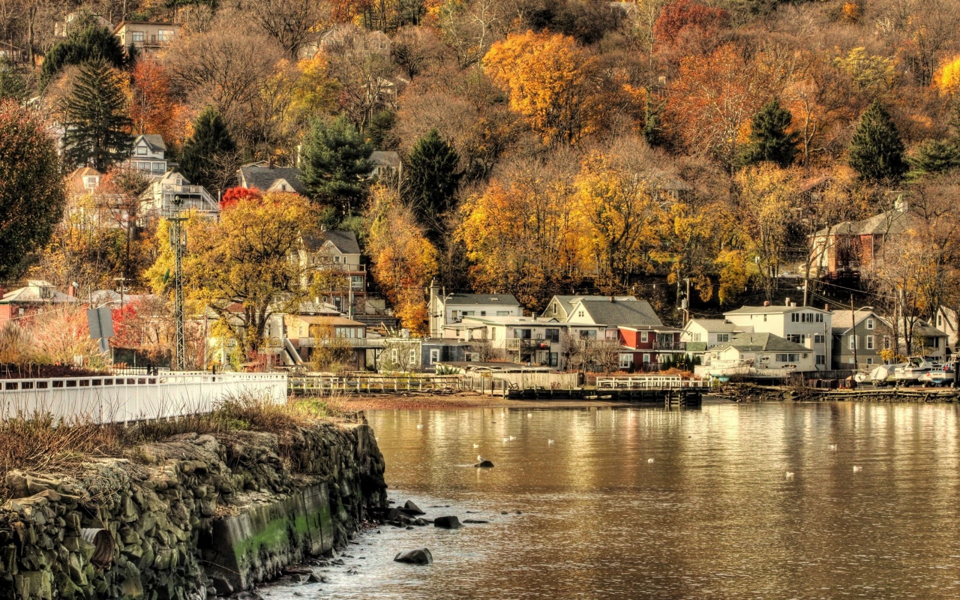 village autumn water