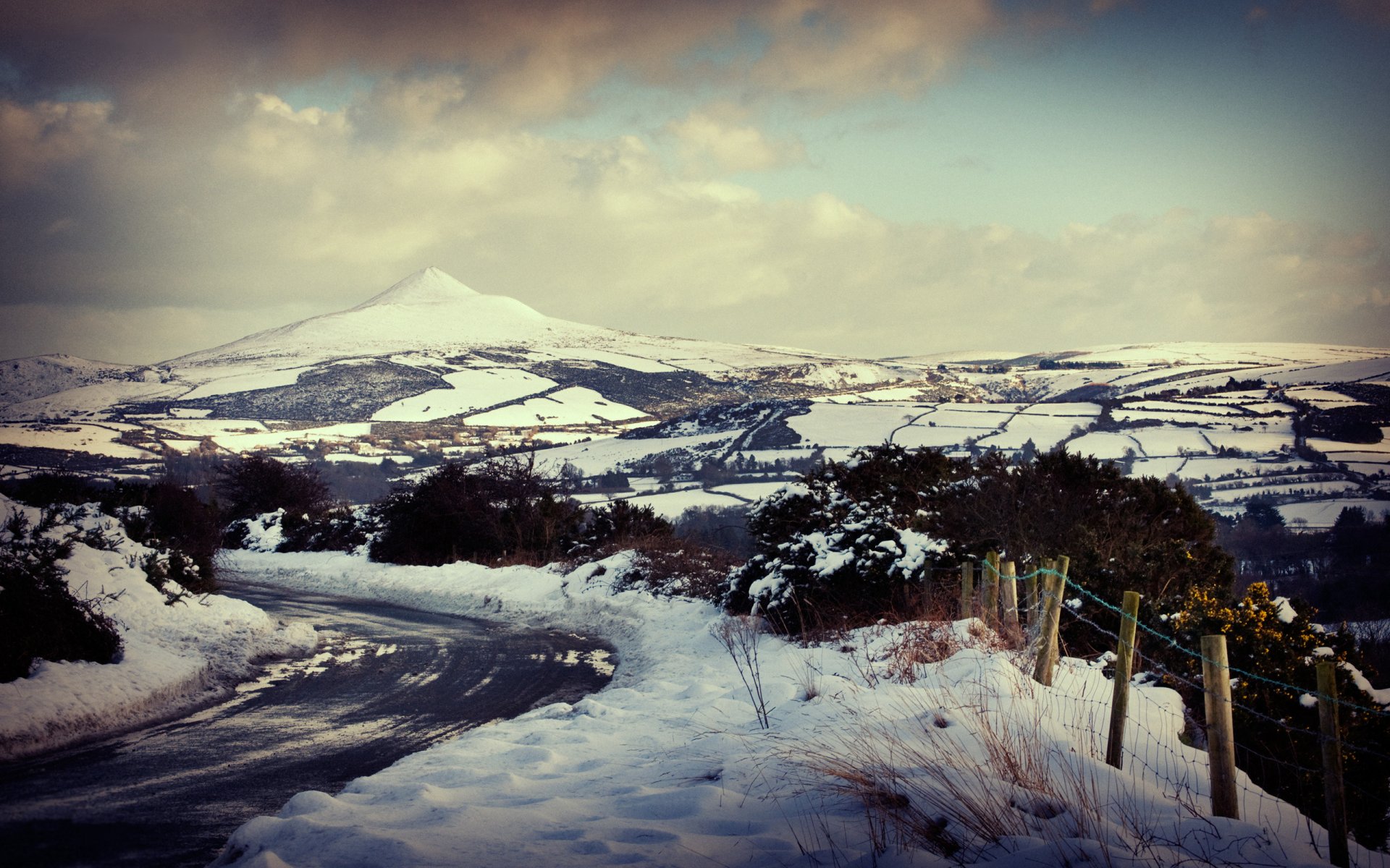 landscapes cities road roads snow winter mountain