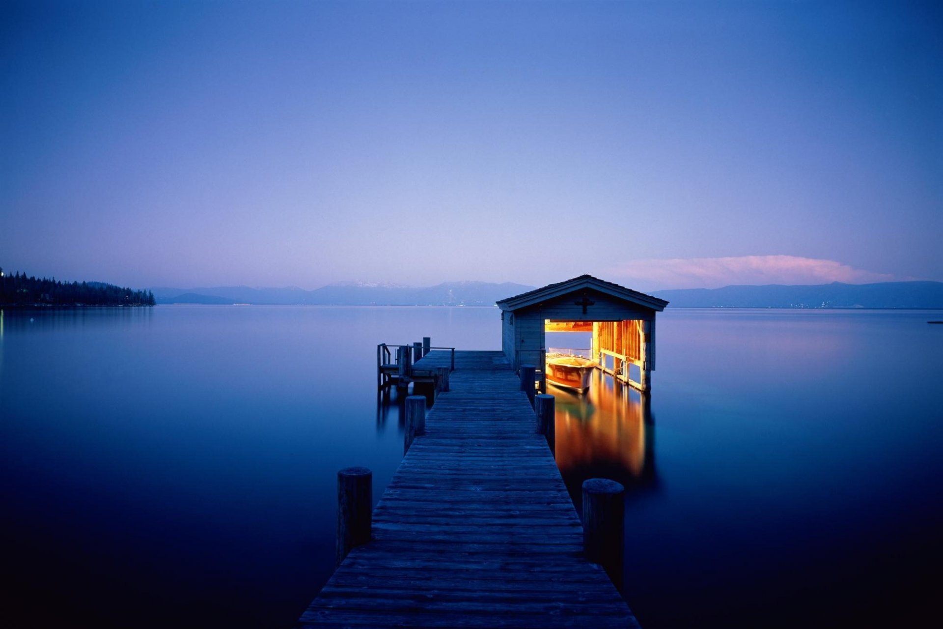 landscape night lake water house lights light river beauty