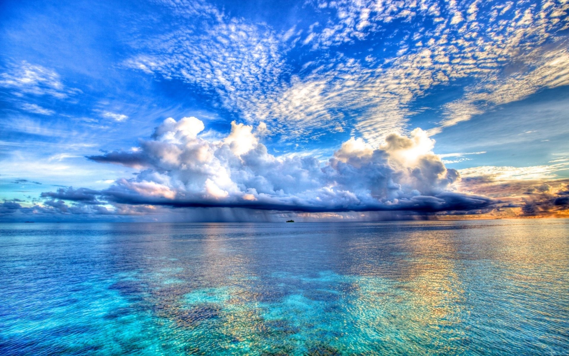 ocean horizon sky clouds the distance ships flowers beauty