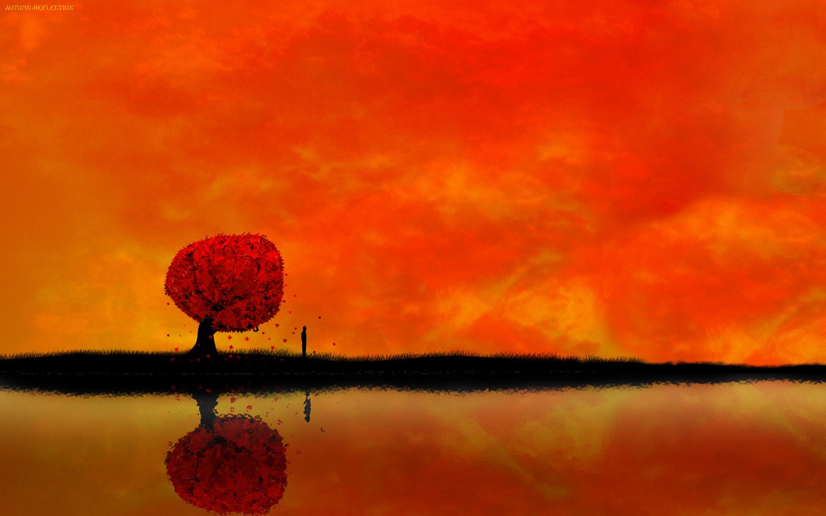 herbst reflexionen baum mann herbst