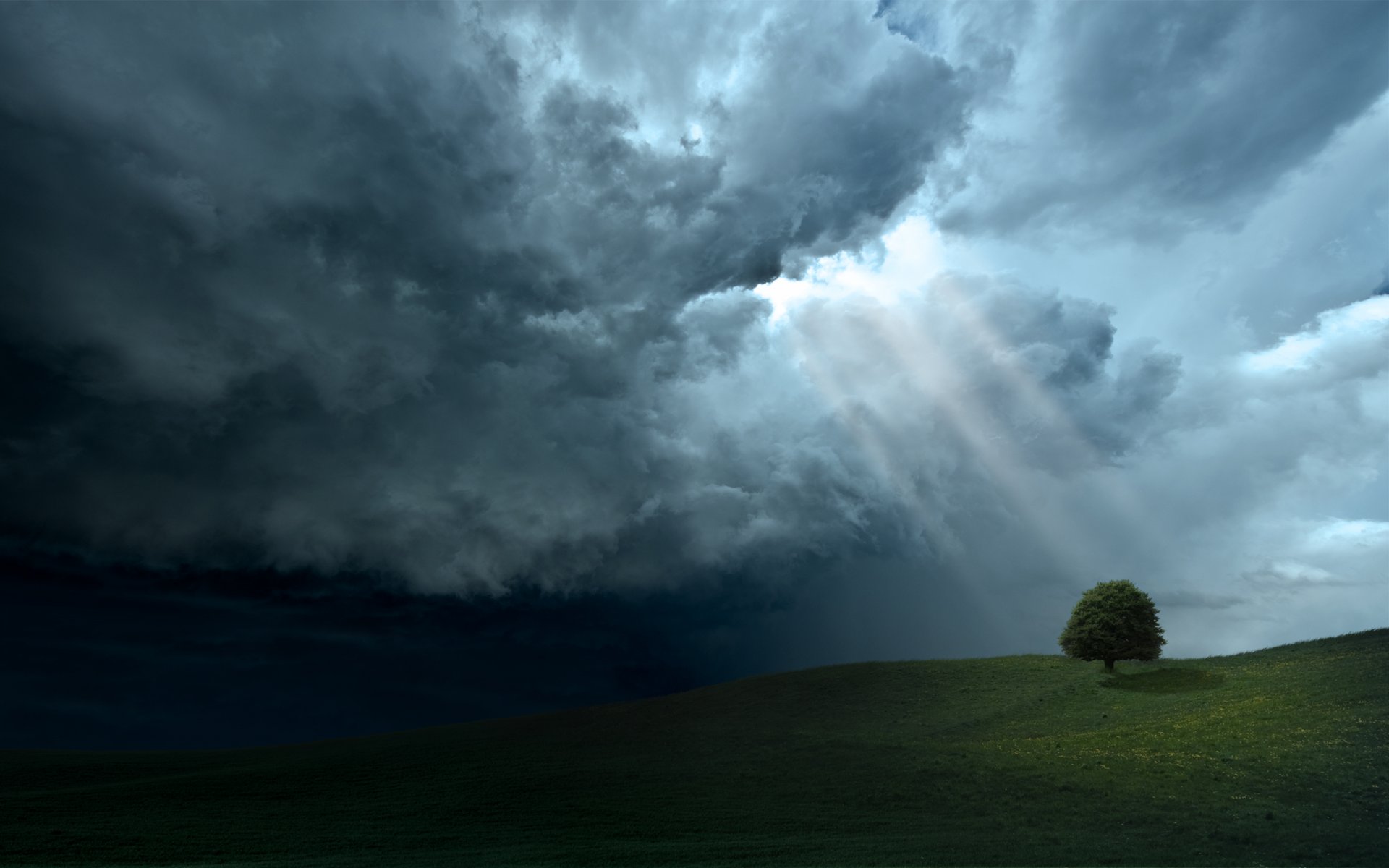 nuages beauté collines paysages arbre arbres ciel lumière rayons