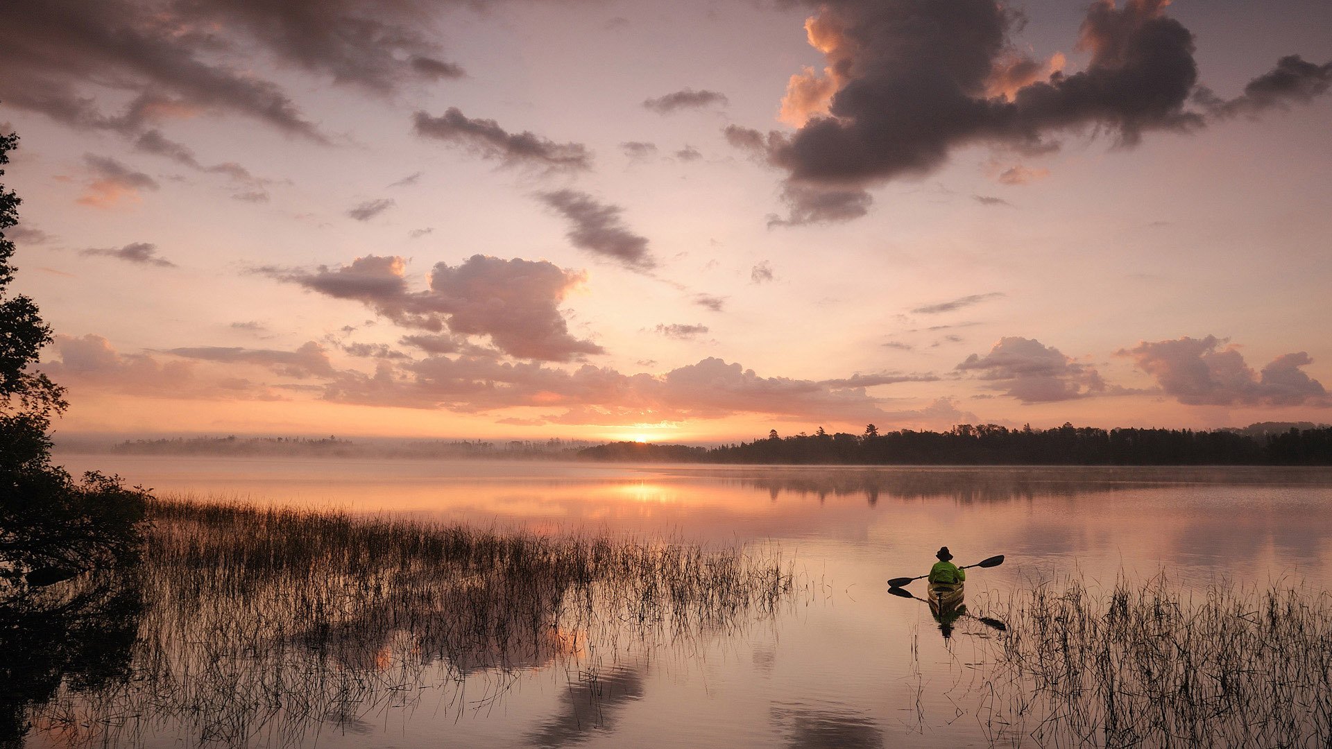 landscape nature sunset sky surface of river clouds horizon works boat a fisherman