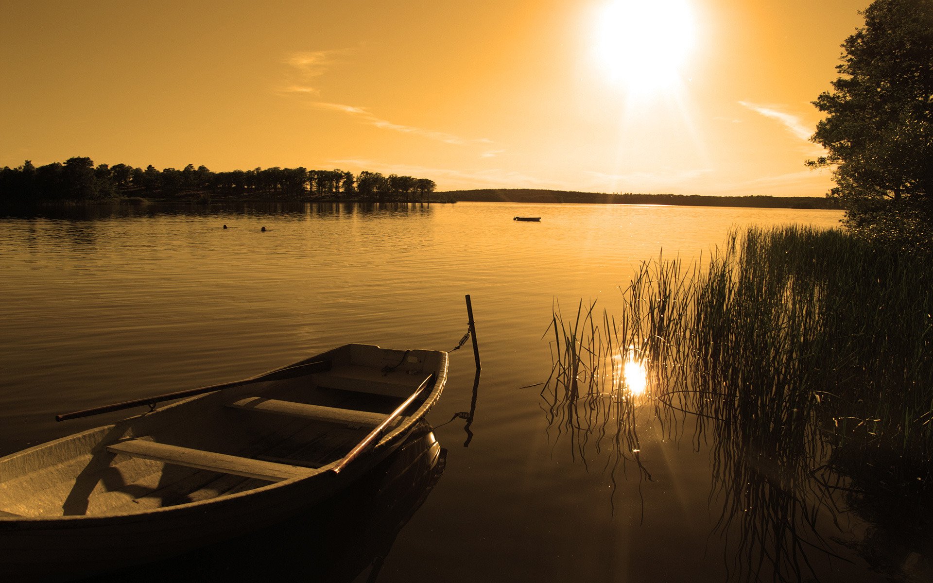 sonnenuntergang see boot natur