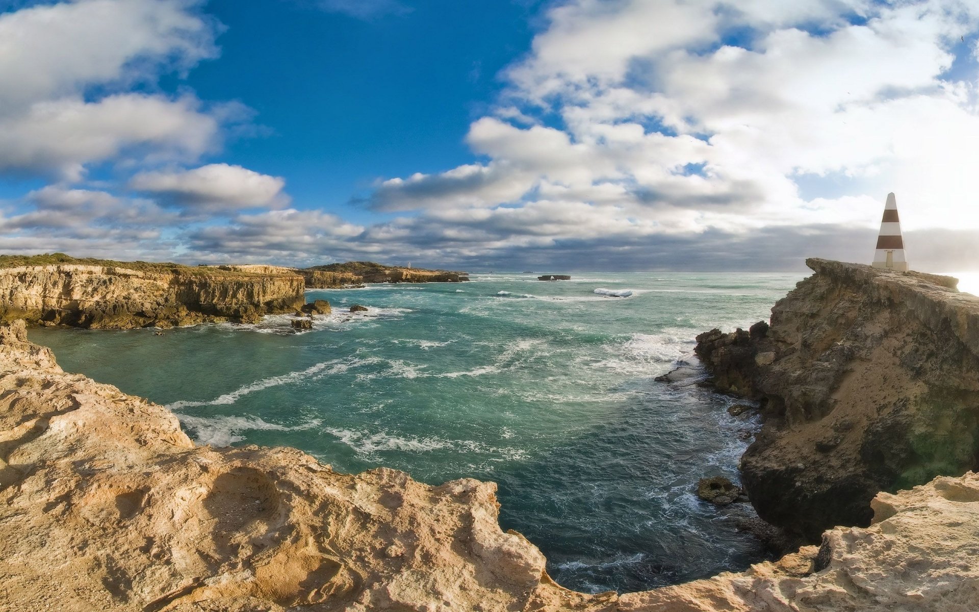 paysage phare pierres roches eau nature