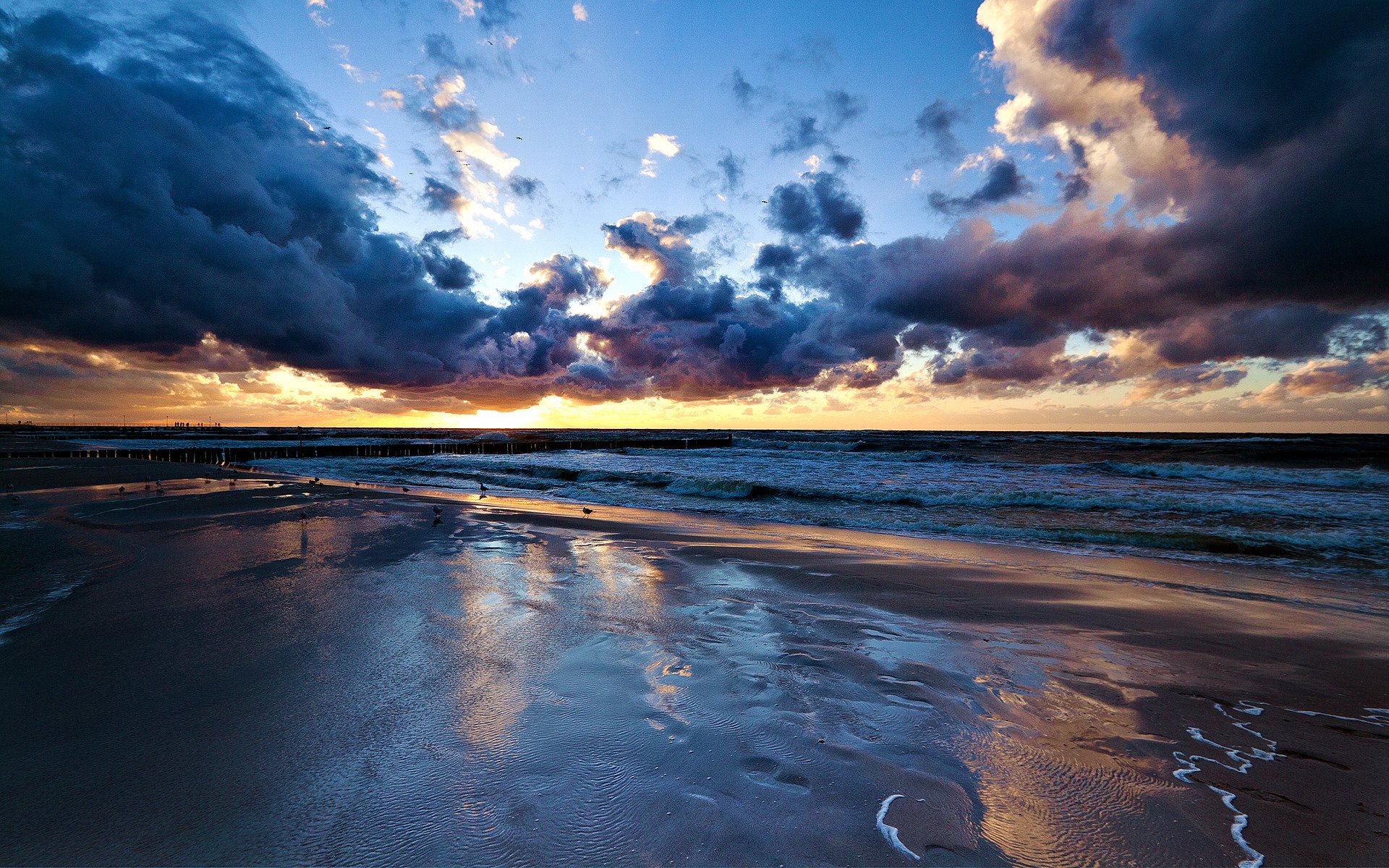 meer liegeplatz strand wolken sonnenuntergang