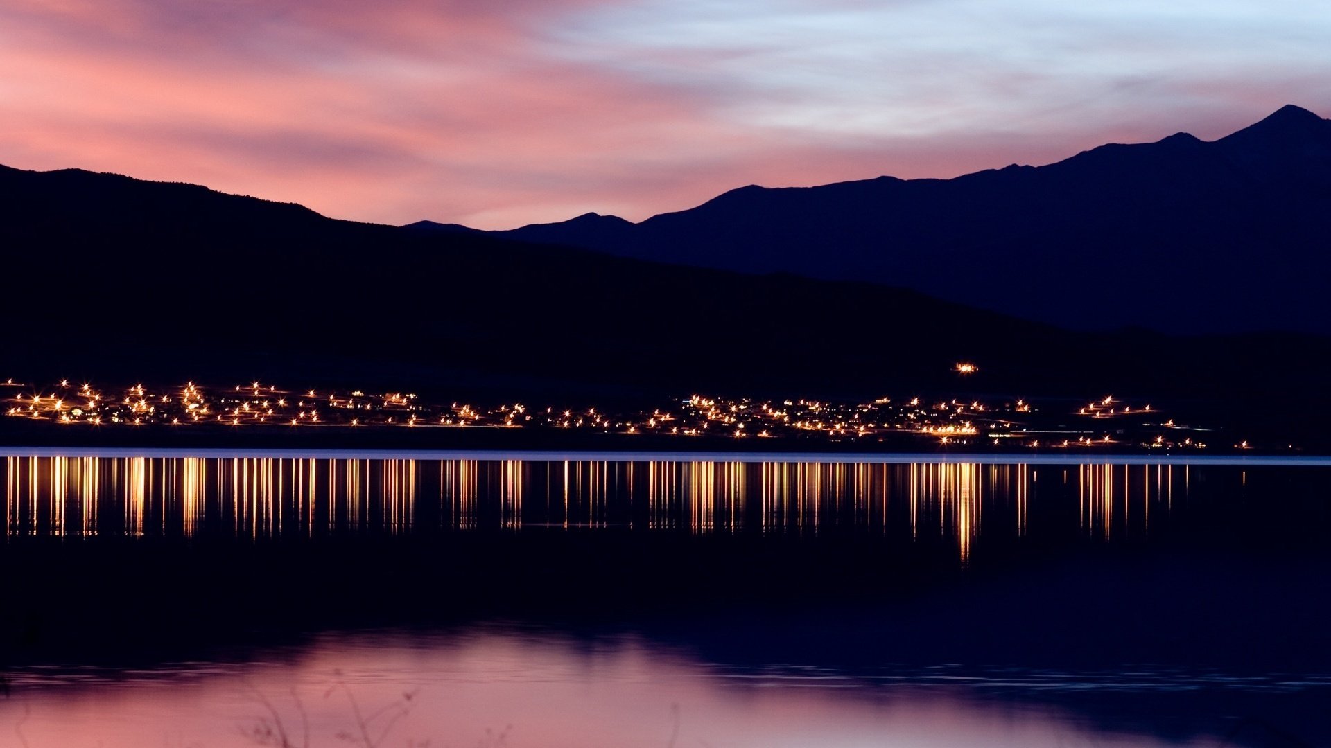 landscape night mountain reservoir sunset horizon light