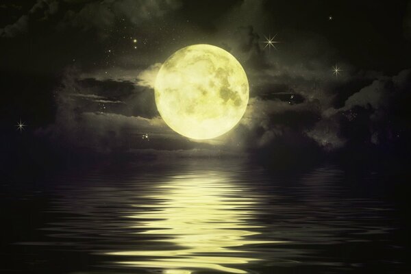 Księżycowa ścieżka na nocnym jeziorze