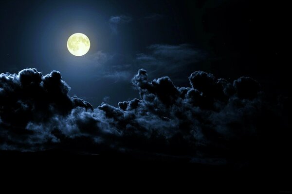 Moon in the clouds at night