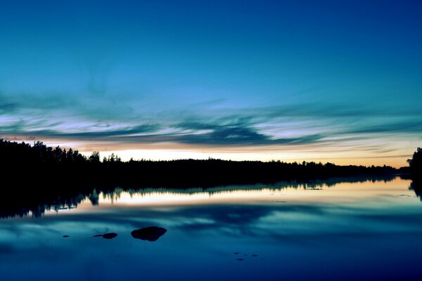 Summer sunset. Forest. Lake