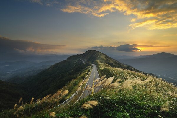 Road and hills in the mountains of China