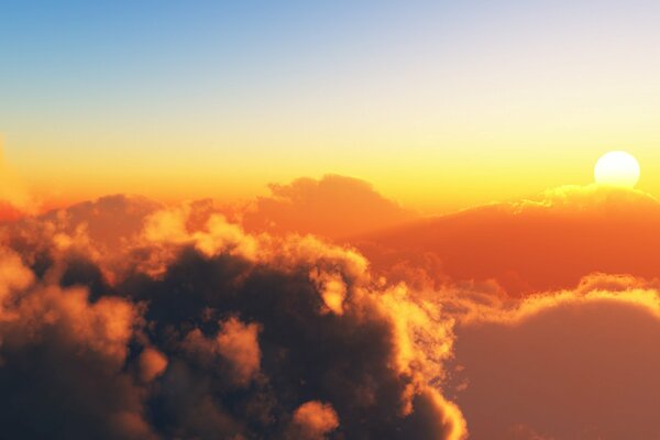 Beautiful sunset on the background of mountains