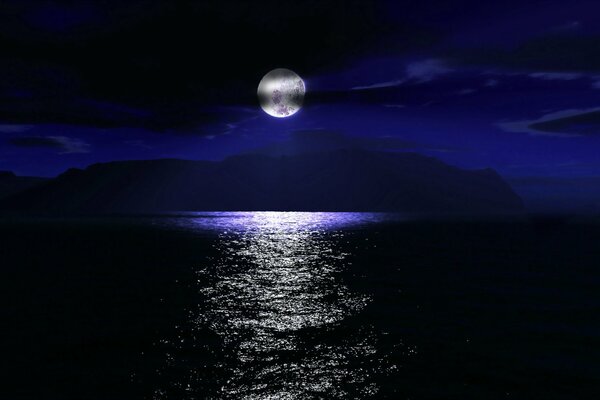 Camino lunar que se refleja en la noche en el mar