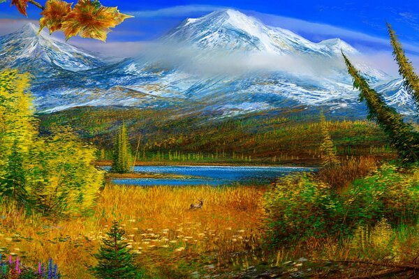 Der Herbst ist in Alaska. Das Bild der Berge