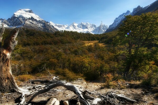 Montagnes incroyables sur fond de beau ciel