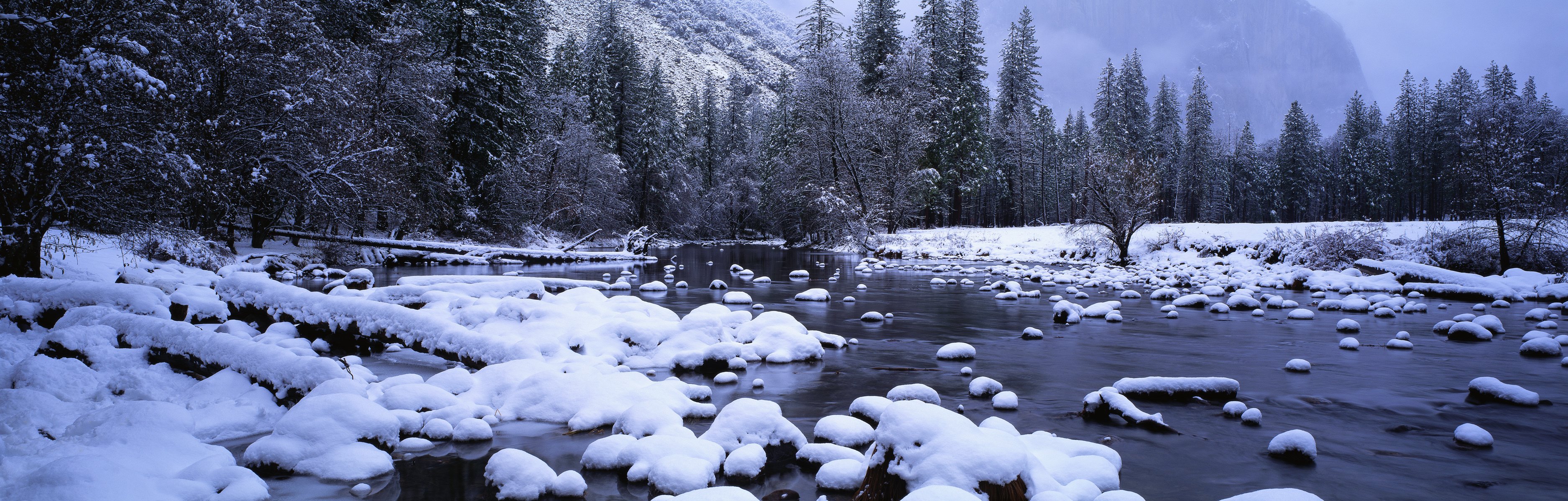 schnee bach wald