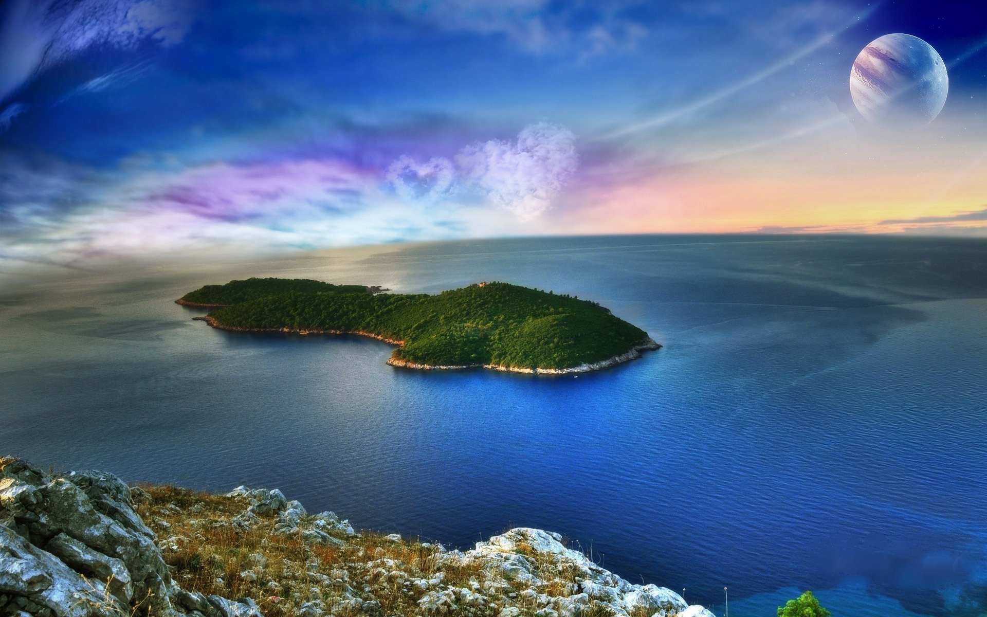 planeta forma nubes isla océano circunferencia pendiente vista