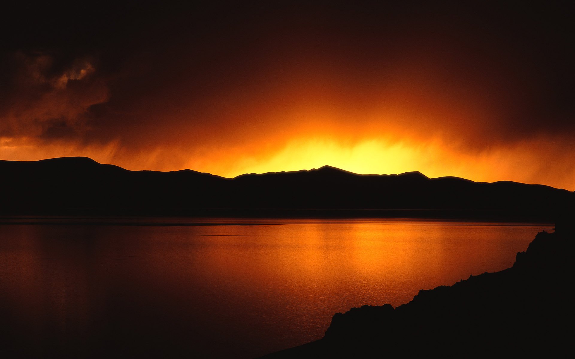 unset landscape view evening sky mountains water ocean sea lake river sea sunset