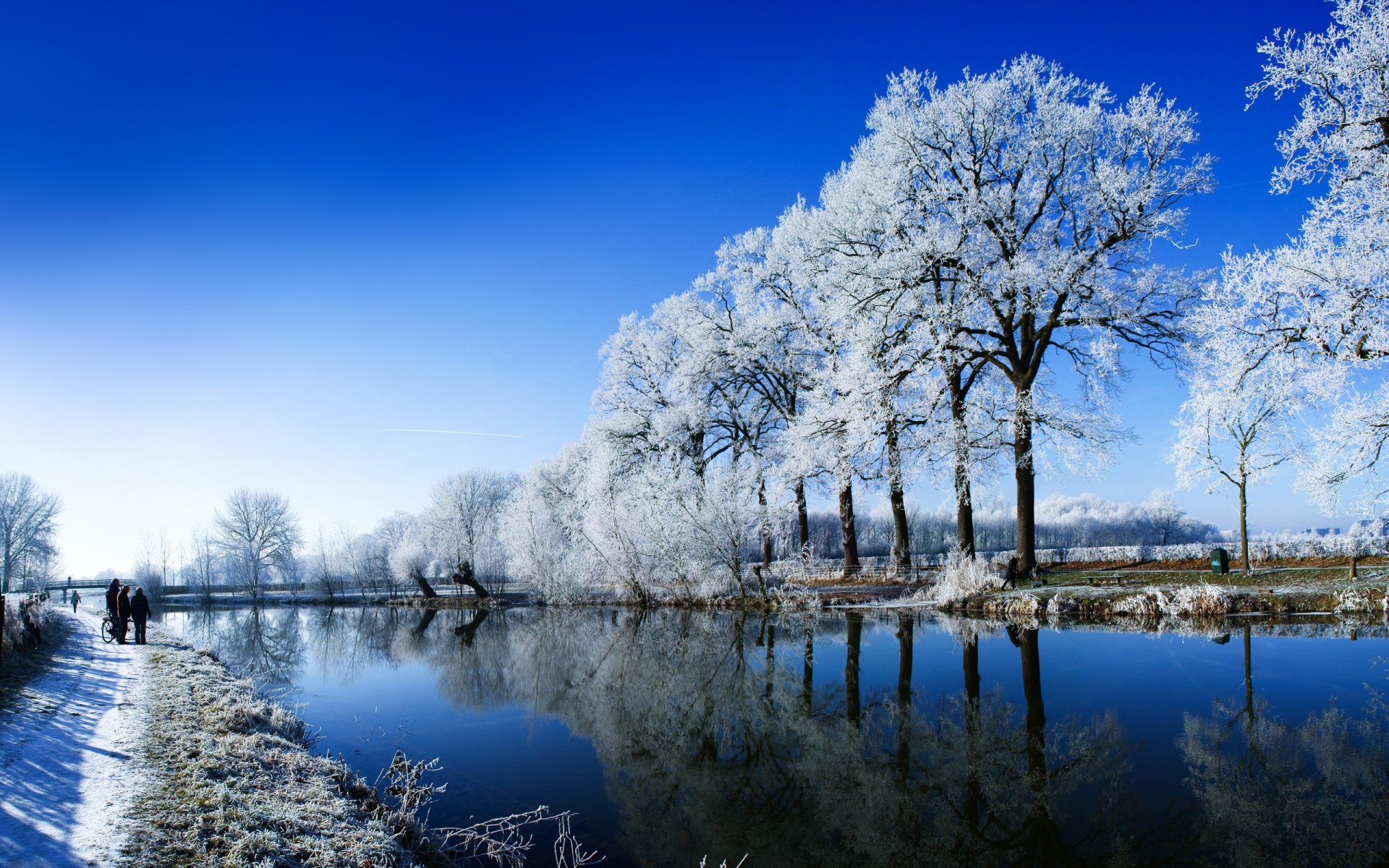 invierno nieve gente río naturaleza